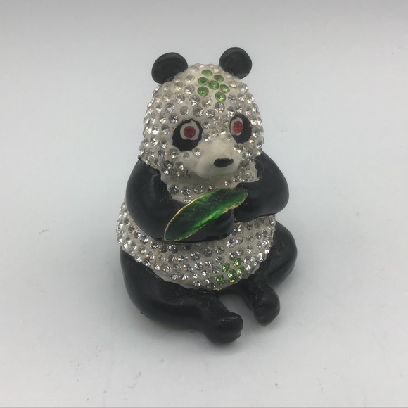 Bejewelled Panda Bear Hinged Metal Enamelled Rhinestone, Trinket Box - Picture 1 of 7